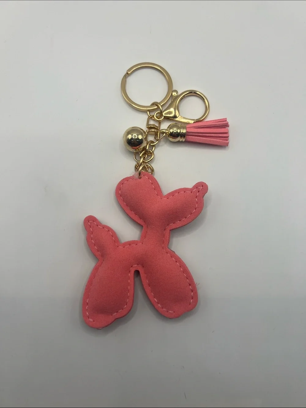 544. Pink Rhinestone Balloon Dog Keychain with Tassel